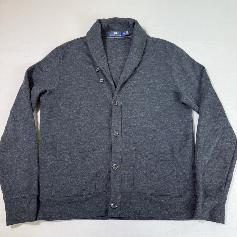 Polo Ralph Lauren Sweater Men's Size Medium Shawl Collar Cardigan Grey Button Up